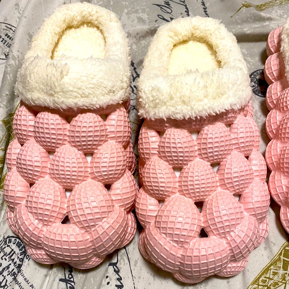 Women's Bubble Slides, Fleece Warm Solid Non-slip Soft Sole Shoes